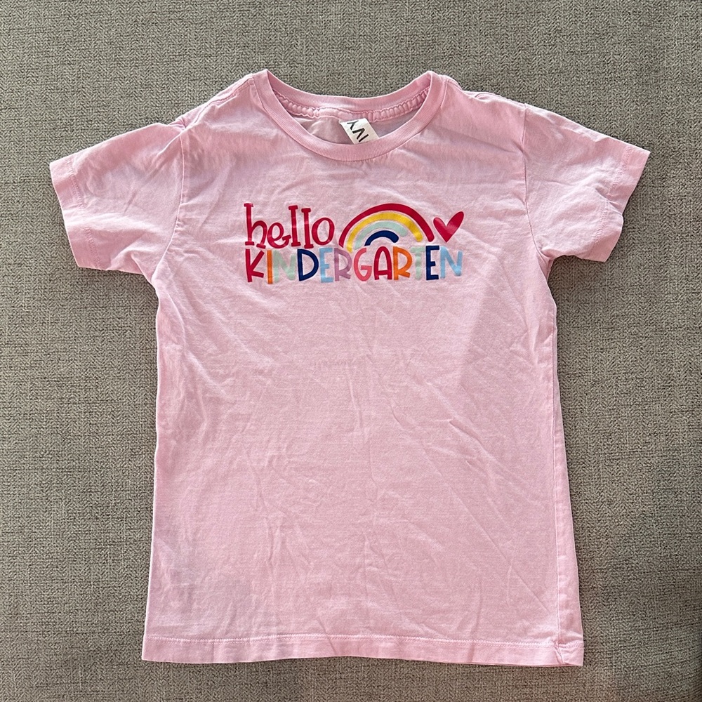 Pink Kids T-Shirt with Rainbow and Heart Design